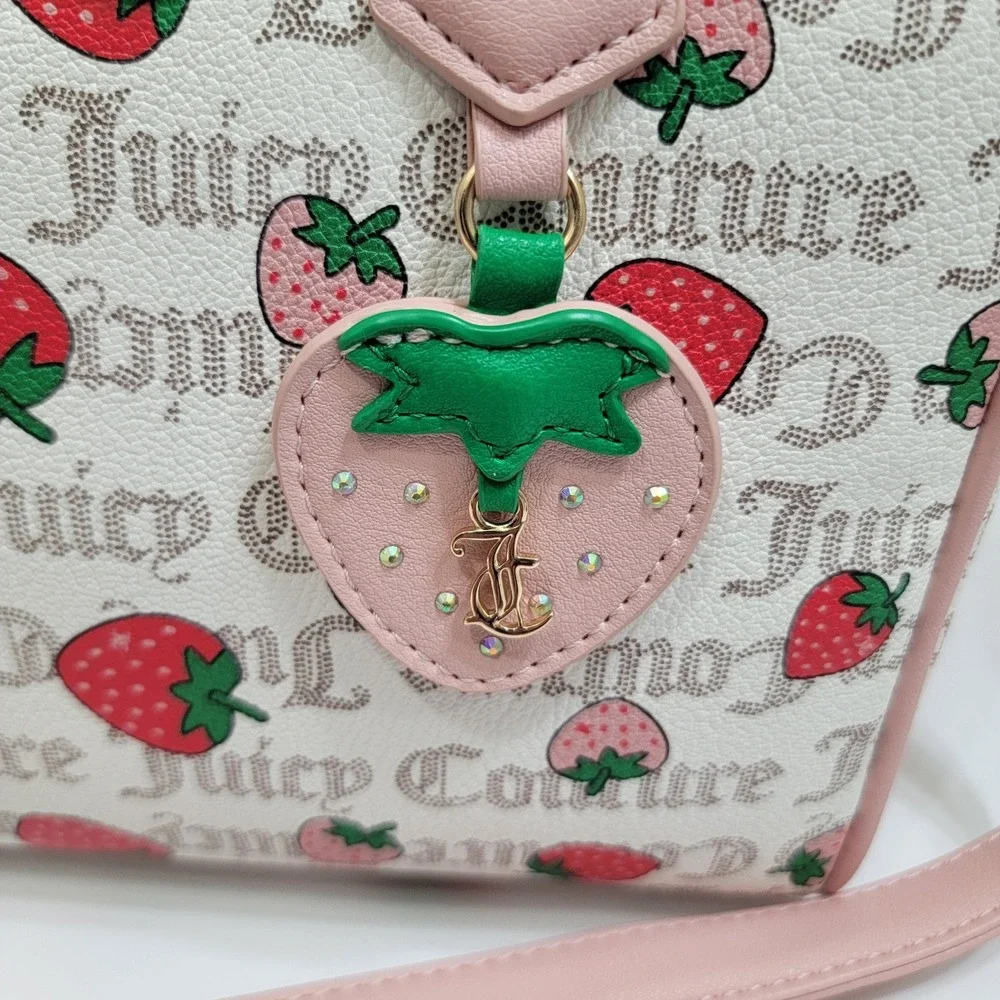 NEW Juicy Couture Pecan White Multi/Pink Diamond Freshly Picked Satchel Strawber